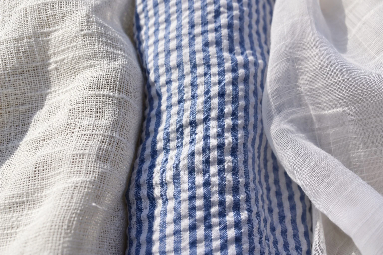 Swatches of linen, seersucker and cotton voile