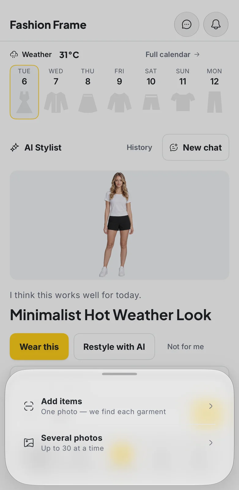 The Fashion Frame Add items sheet: one photo, or several photos at a time